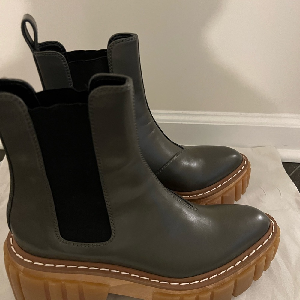 Gray Leather Chelsea Boots with Brown Soles - Picture 6 of 6